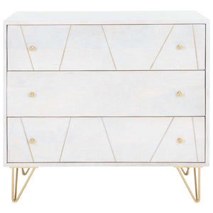 Safavieh Marigold 3 Drawer Chest - White Washed / Brass