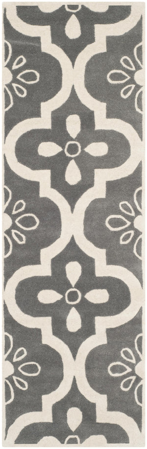 Contemporary Runner Rug, CHT751D, 62 X 240 cm in Dark Grey / Ivory