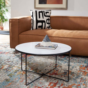 Safavieh Wrena Round Coffee Table - White Marble / Black