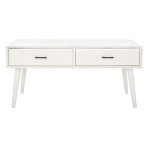 Safavieh Mozart Mid   Century 2 Drawer Coffee Table-Distressed White