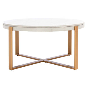 Safavieh Navya Round Coffee Table - White Washed / Gold
