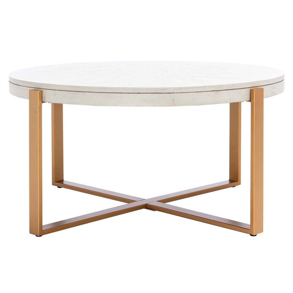 Safavieh Navya Round Coffee Table - White Washed / Gold