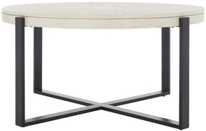 Safavieh Navya Round Coffee Table - White Wash Top / Black Legs