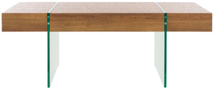 Safavieh Jacob Rectangular Glass Leg Modern Coffee Table - Natural Brown Top / Clear Glass Legs
