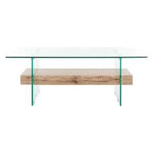 Safavieh Kayley Rectangular Modern Glass Coffee Table - Glass/Natural Wood Rack