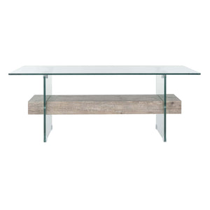 Safavieh Kayley Glass Coffee Table - Glass/Grey Oak Wood Shelf