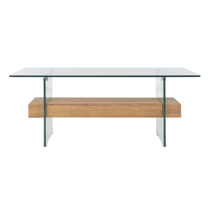 Safavieh Kayley Glass Coffee Table - Glass/Natural Brown Wood Shelf