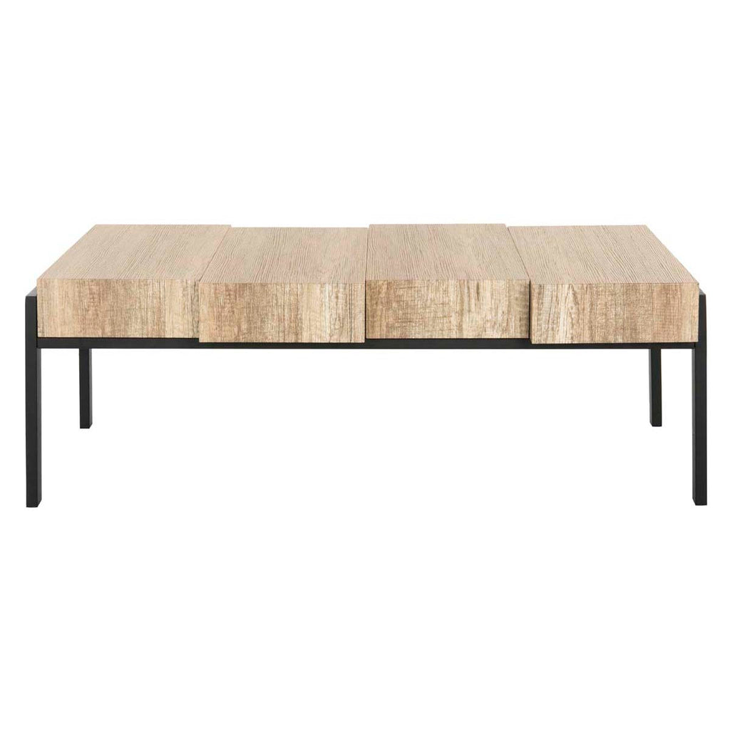 Safavieh Alexander Rectangular Contemporary Rustic Coffee Table - Multi Brown/Black Metal Legs
