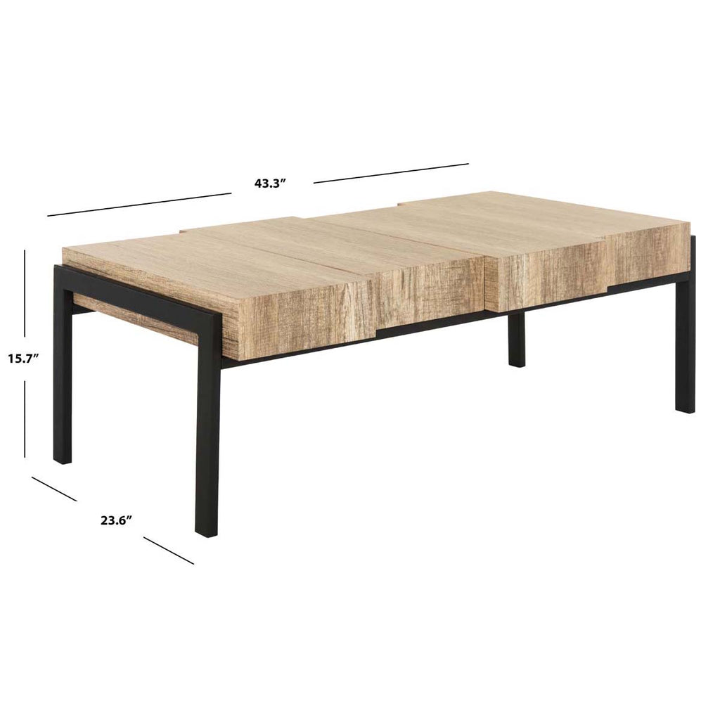 Safavieh Alexander Rectangular Contemporary Rustic Coffee Table - Multi Brown/Black Metal Legs