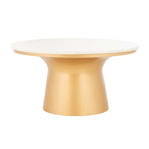 Safavieh Mila Pedestal Coffee Table - White Marble/Brass
