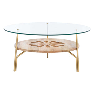 Safavieh Flora Round Coffee Table - Natural/Brass