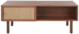 Safavieh Silvanna 2 Door Coffee Table, Walnut / Natural Rattan