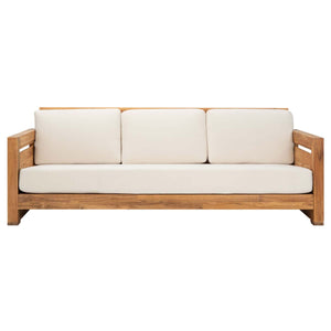 Safavieh Couture Guadeloupe Outdoor Teak 3-Seat Sofa - Natural / White