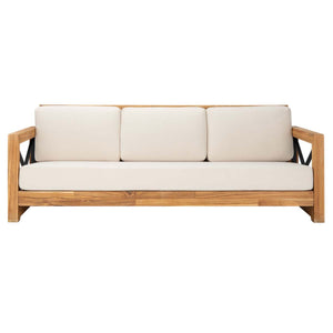 Safavieh Couture Curacao Outdoor Teak 3-Seat Sofa - Natural / White