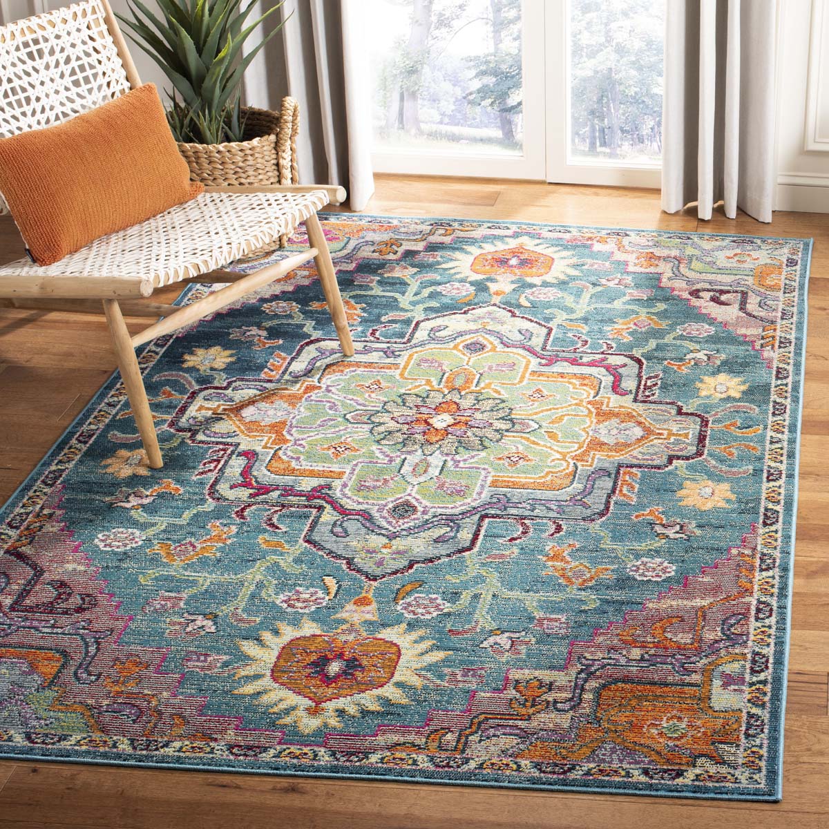 Safavieh Crystal Rug Collection CRS501T - Teal / Rose