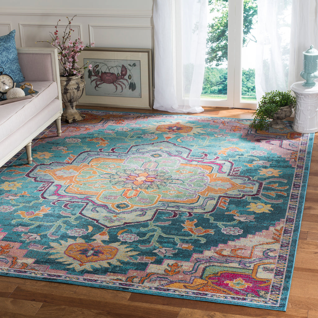 Safavieh Crystal Rug Collection CRS501T - Teal / Rose