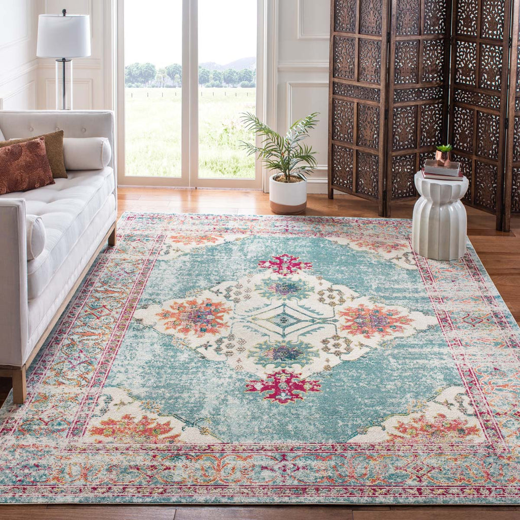 Safavieh Crystal Rug Collection CRS522K - Cream / Turquoise