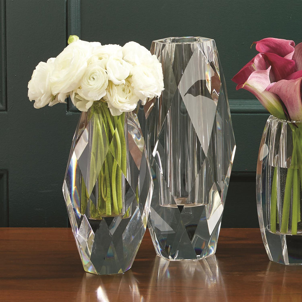 Two's Company Oval Faceted Vases - Crystal Clear Glass (set of 2)