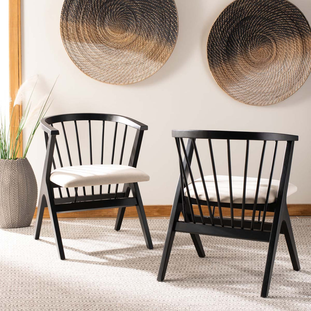 Safavieh Noah Spindle Dining Chair-Black/Beige Cushion (Set of 2)
