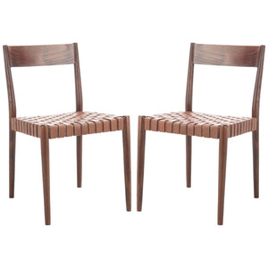 Safavieh Eluned Leather Dining Chair - Cognac / Brown (Set of 2)