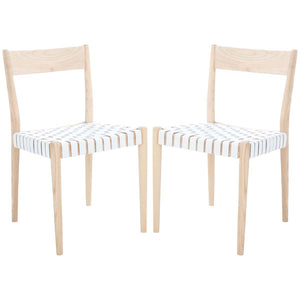 Safavieh Eluned Leather Dining Chair - White / Natural (Set of 2)