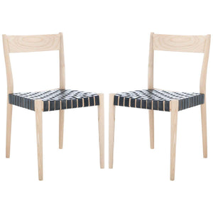 Safavieh Eluned Leather Dining Chair - Black / Natural (Set of 2)