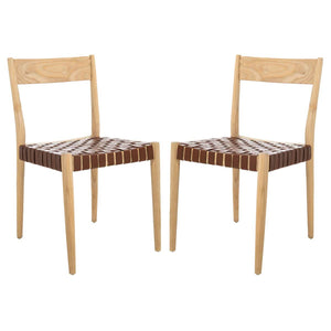 Safavieh Eluned Leather Dining Chair - Cognac / Natural (Set of 2)