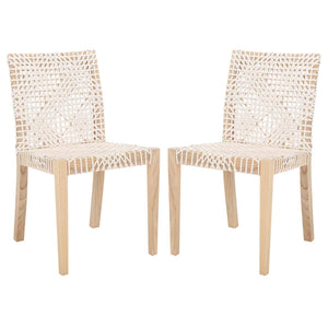 Safavieh Tyria Leather Dining Chair - White / Natural (Set of 2)
