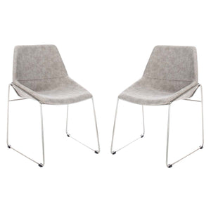 Safavieh Alexis Mid Century Dining Chair-Stone Grey Pu/Silver (Set of 2)
