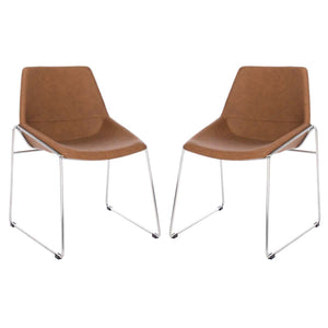 Safavieh Alexis Mid Century Dining Chair-Cigar Brown Pu/Silver (Set of 2)