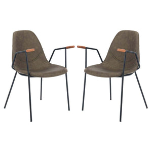 Safavieh Tanner Mid Century Dining Chair-Olive Pu/Black (Set of 2)