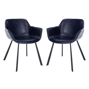Safavieh Arlo Mid Century Dining Chair-Midnight Blue Pu/Black (Set of 2)