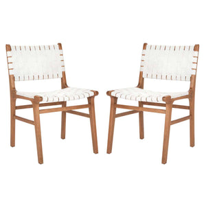 Taika Woven Leather Dining Chair - White/Natural - (Set of 2) | Safavieh - DCH4002B-SET2