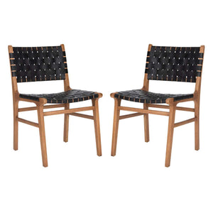 Taika Woven Leather Dining Chair - Black/Natural - (Set of 2) | Safavieh - DCH4000C-SET2