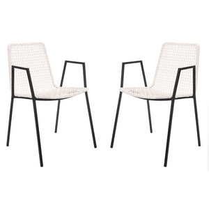 Safavieh Wynona Leather Woven Dining Chair-White/Black (Set of 2)
