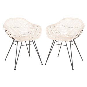 Safavieh Jadis Leather Woven Dining Chair-White/Dark Grey (Set of 2)