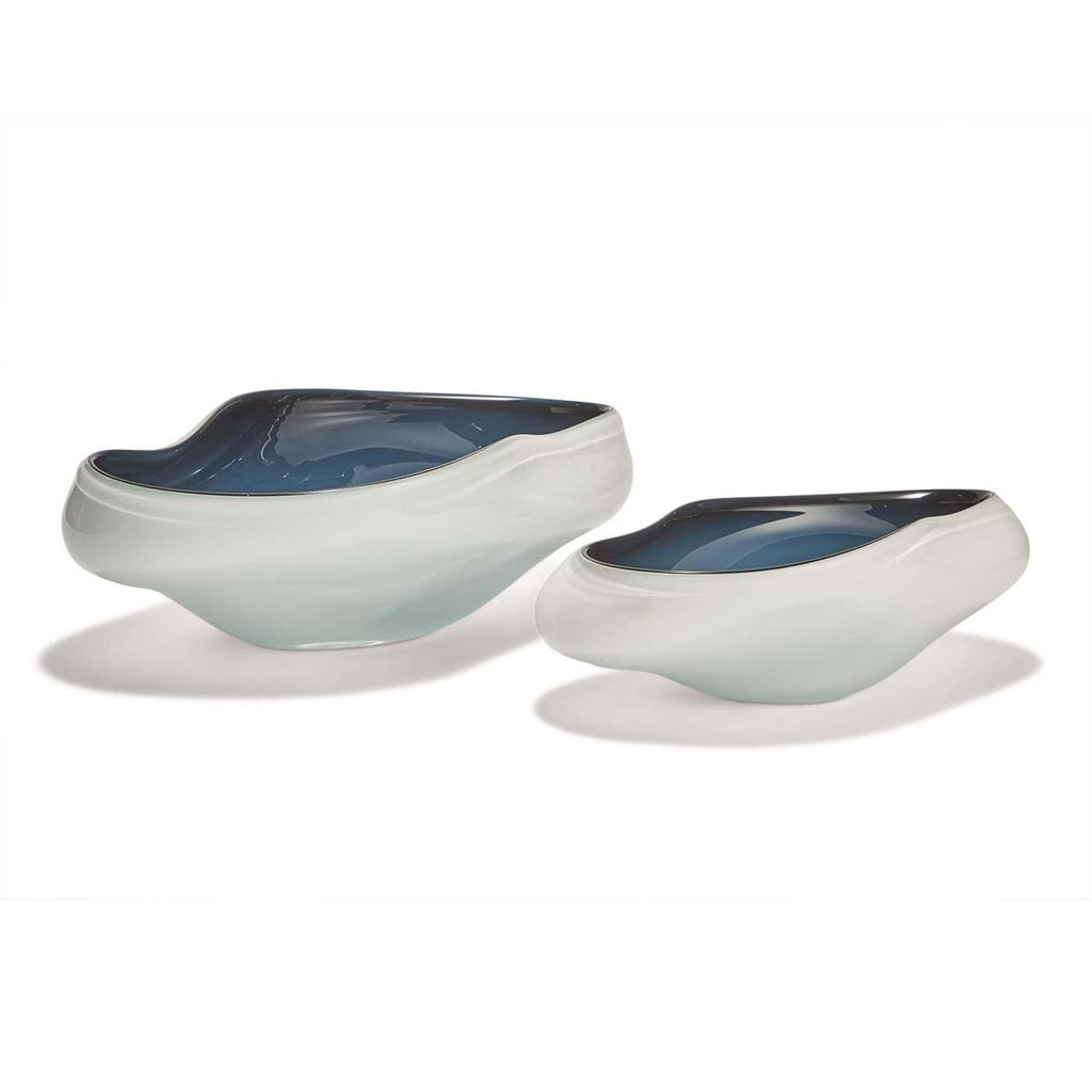 Two's Company White/Blue Bowls - Glass (set of 2)