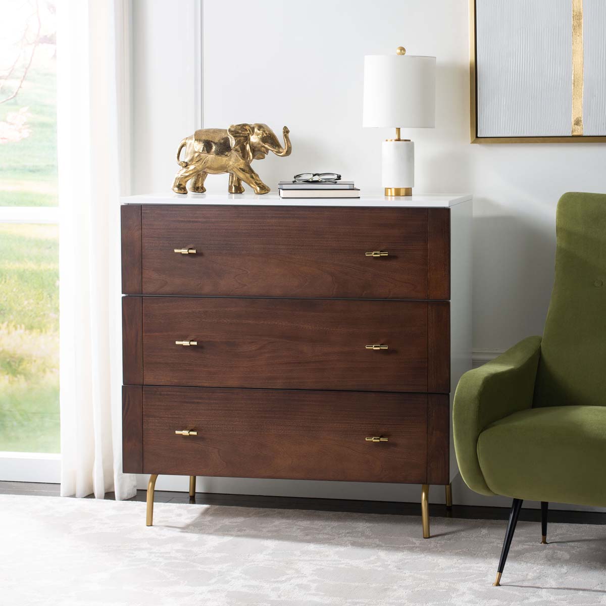 Safavieh Genevieve 3-Drawer Dresser, White/Walnut Safavieh Genevieve 3-Drawer Dresser, White/Walnut