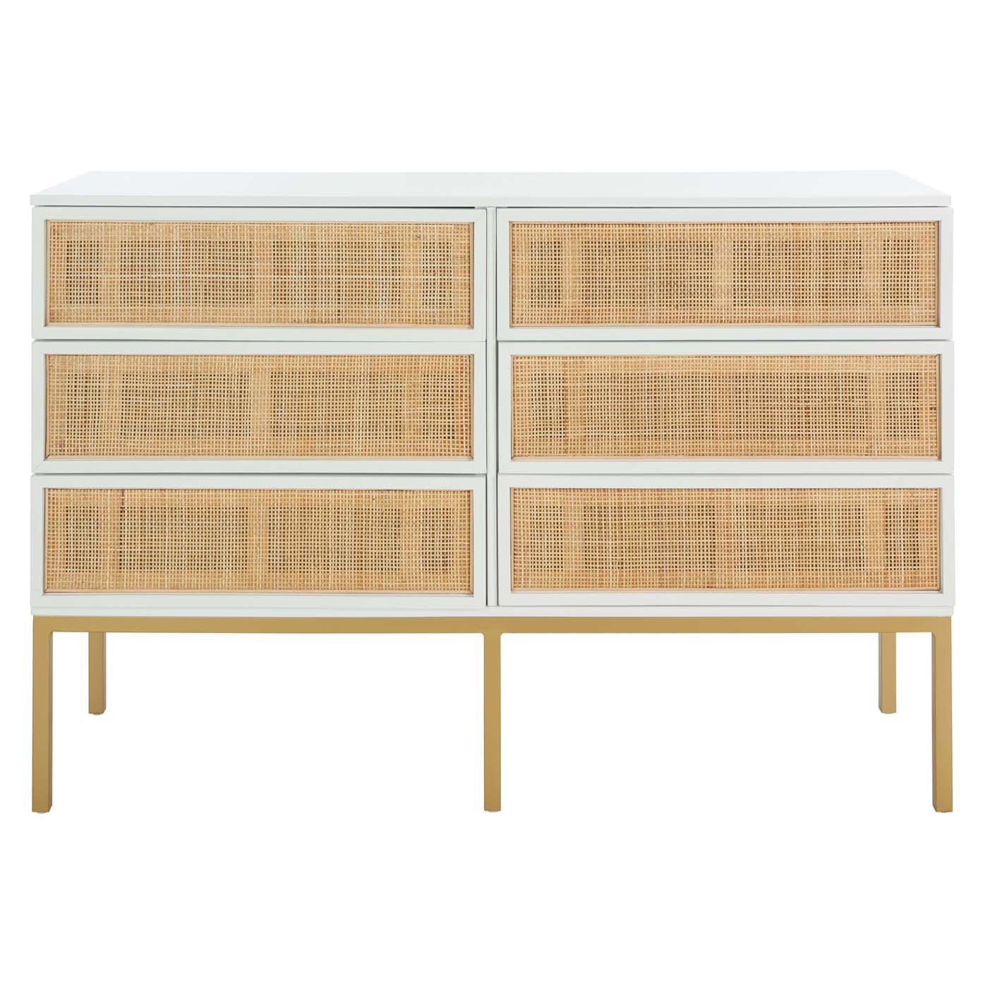 Safavieh Zadie 6 Drawer Rattan Dresser - White / Natural Safavieh Zadie 6 Drawer Rattan Dresser - White / Natural