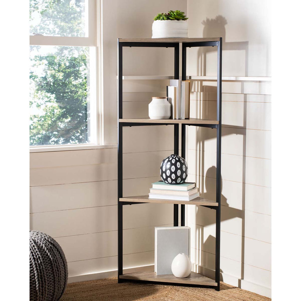 Safavieh Logan 4 Tier Corner Bookshelf - Light Grey Oak/Black