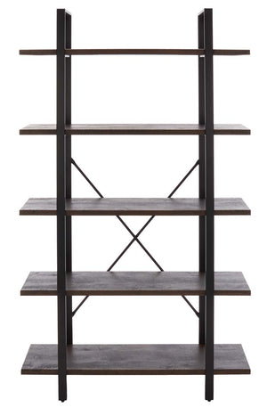 Safavieh Euan 5 Shelf Cross Back Etagere - Cocoa Walnut / Matte Black
