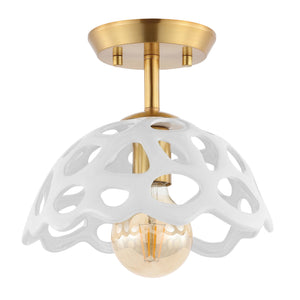 Safavieh Eldrid Flush Mount - Brass Gold/White Shade