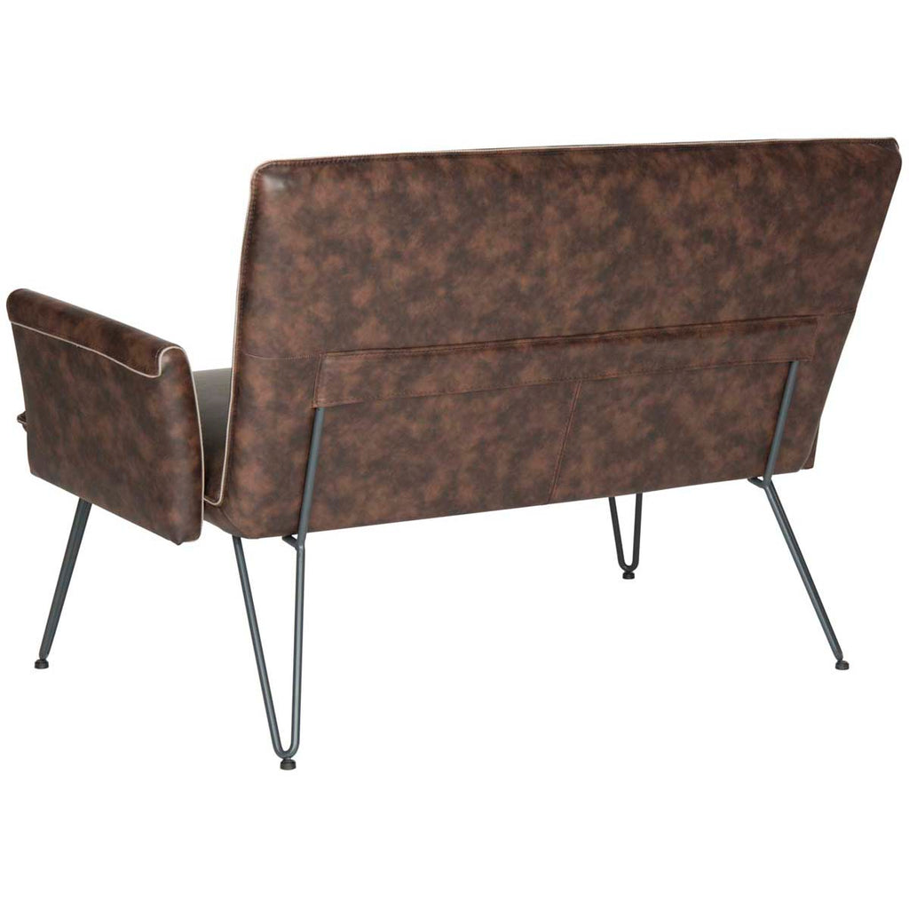 Safavieh Johannes Mid Century Modern Leather Settee - Antique Brown