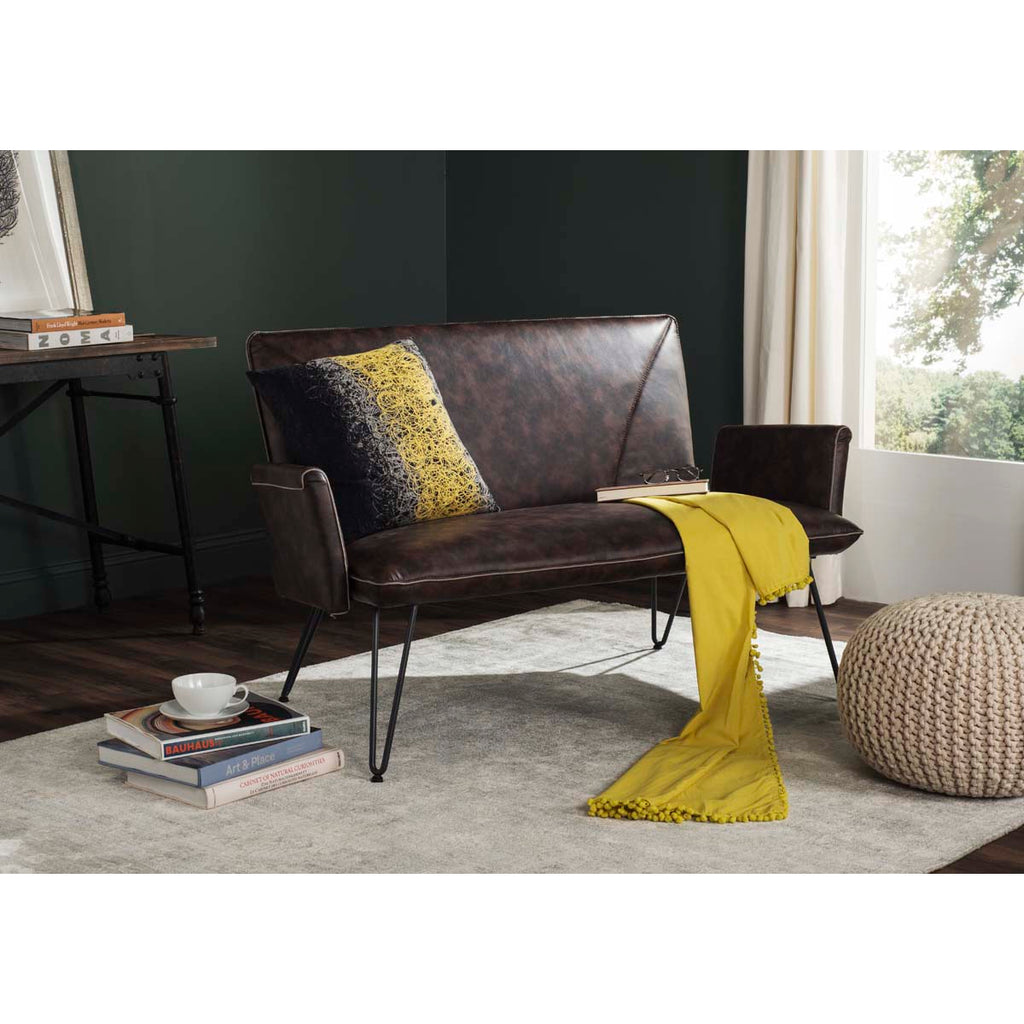 Safavieh Johannes Mid Century Modern Leather Settee - Antique Brown