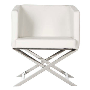 Safavieh Celine Bonded Leather Chrome Cross Leg Chair - White/Chrome