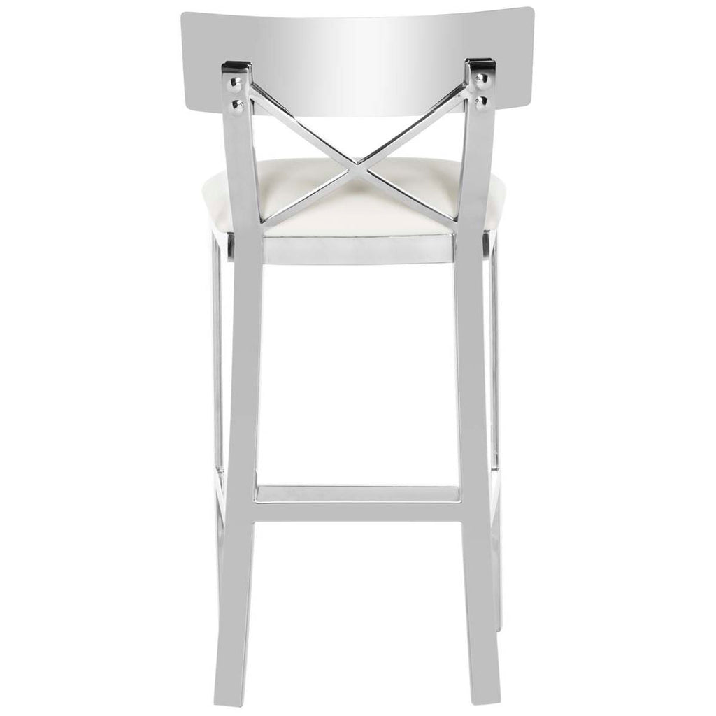Safavieh Zoey 35''H Stainless Steel Cross Back Counter Stool - Chrome/White Pu