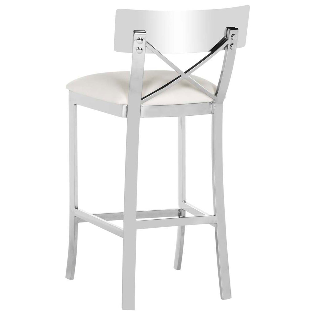 Safavieh Zoey 35''H Stainless Steel Cross Back Counter Stool - Chrome/White Pu