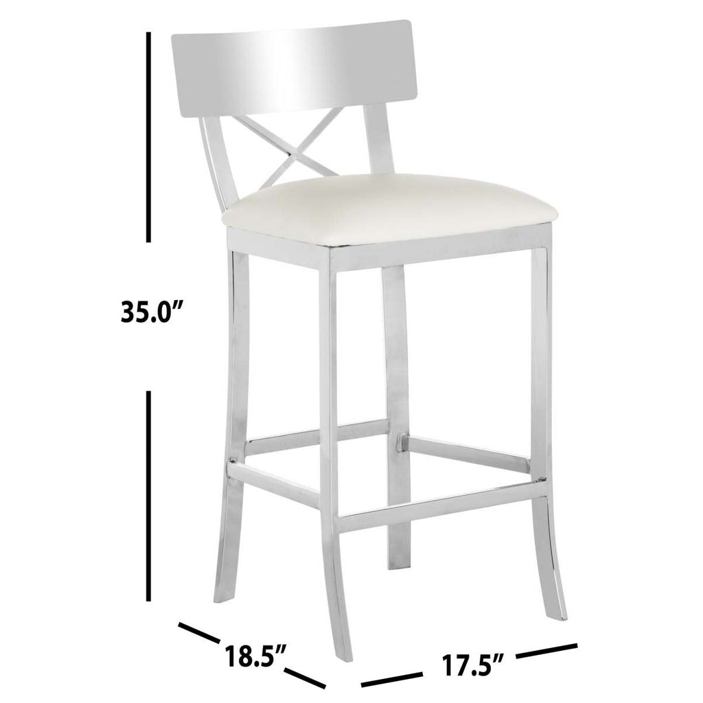 Safavieh Zoey 35''H Stainless Steel Cross Back Counter Stool - Chrome/White Pu