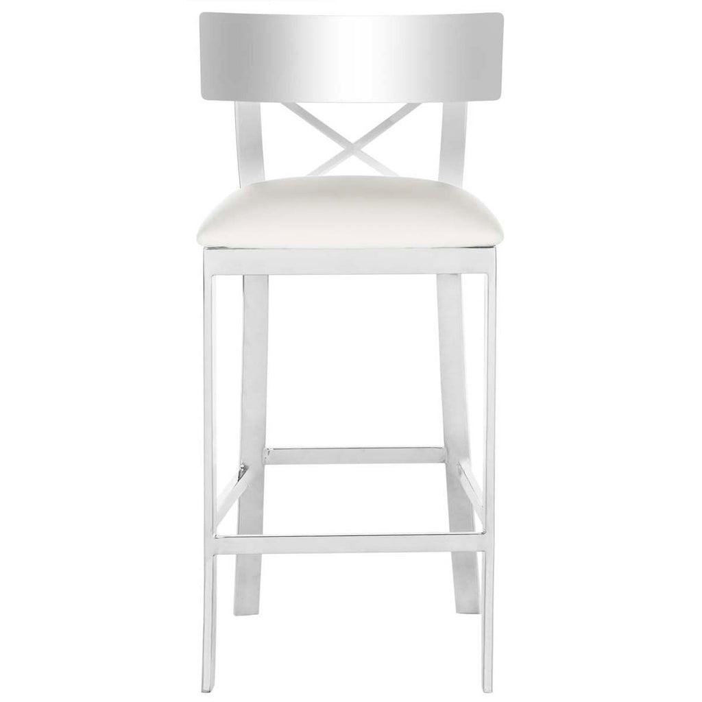 Safavieh Zoey 35''H Stainless Steel Cross Back Counter Stool - Chrome/White Pu