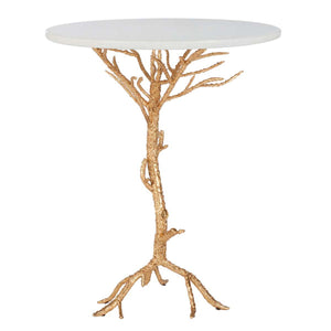 Safavieh Carolyn Rooted Gold Accent Table - Gold/White Granite